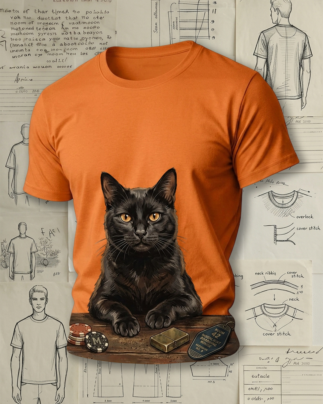 Vintage Black Cat Motel Graphic Print Short-Sleeve T-Shirt