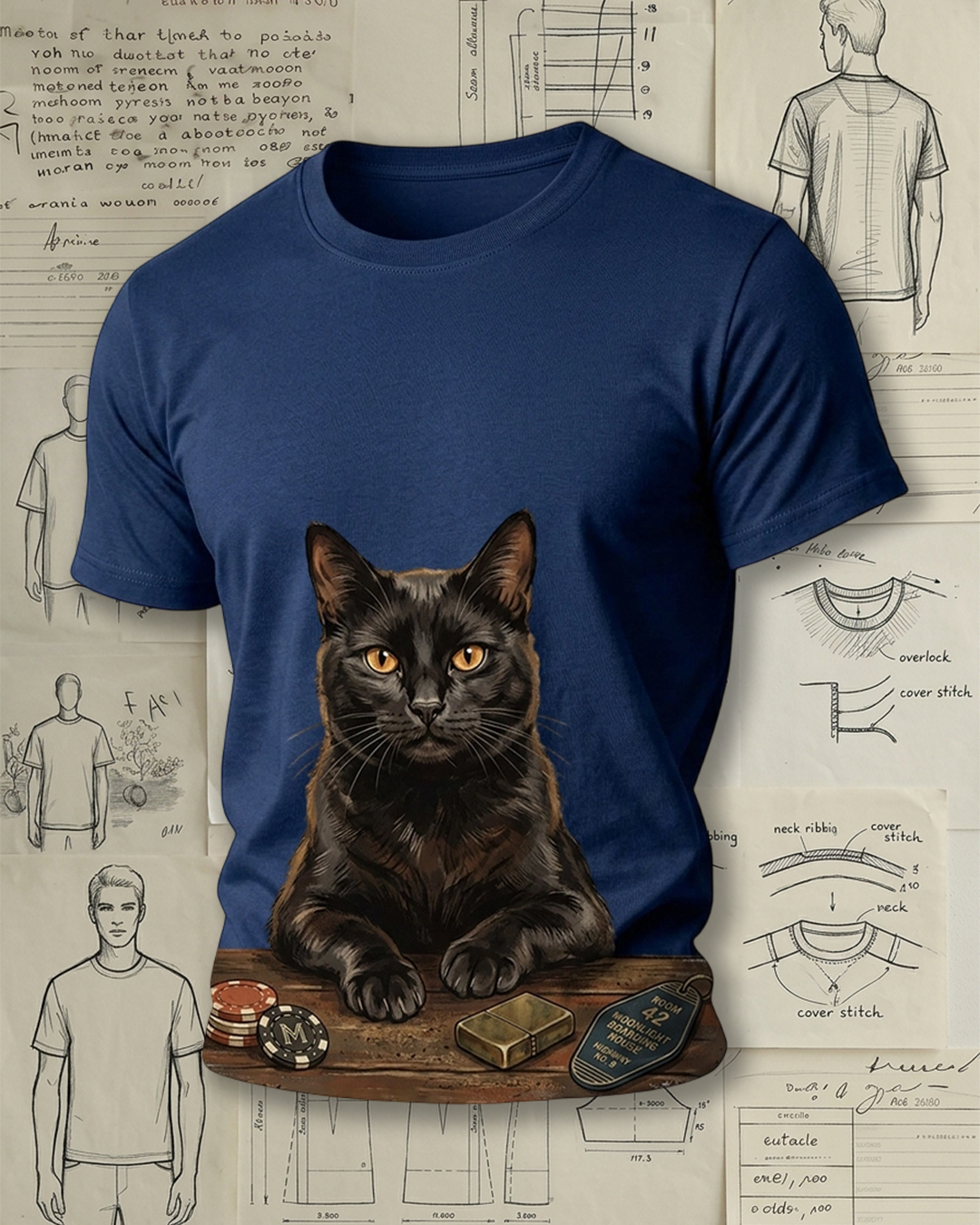 Vintage Black Cat Motel Graphic Print Short-Sleeve T-Shirt