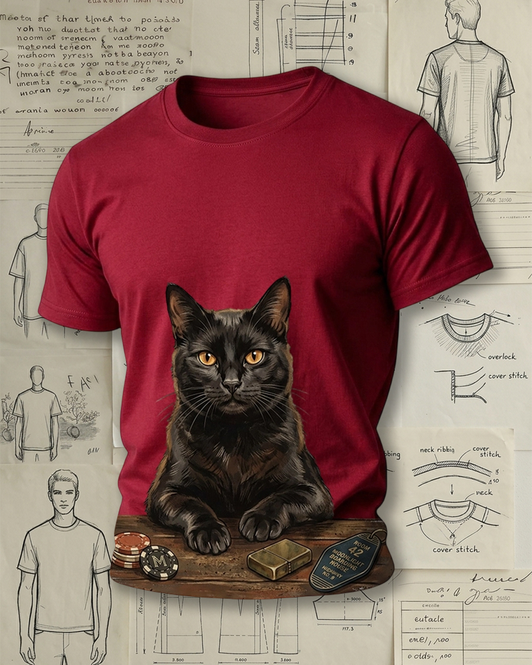 Vintage Black Cat Motel Graphic Print Short-Sleeve T-Shirt