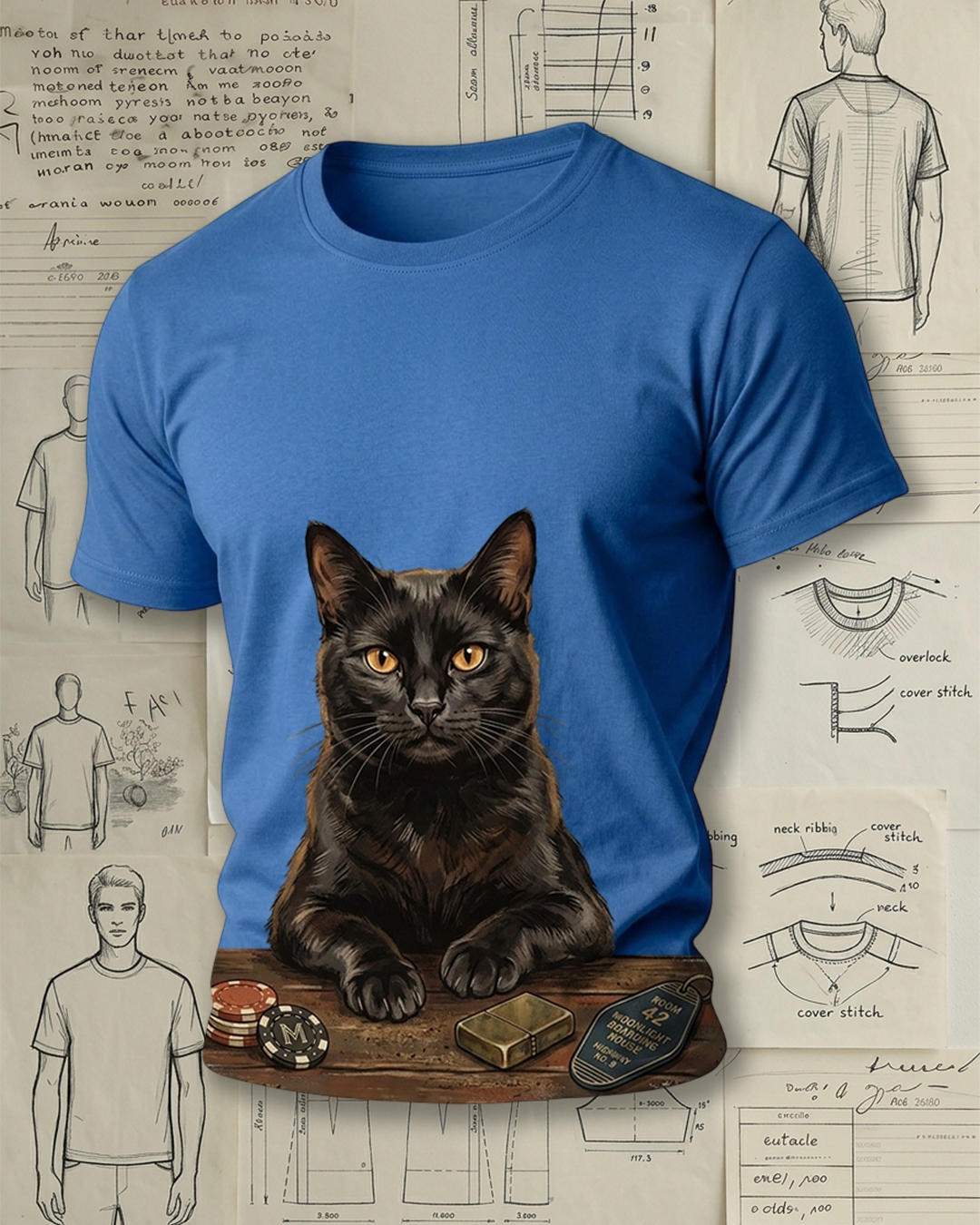 Vintage Black Cat Motel Graphic Print Short-Sleeve T-Shirt