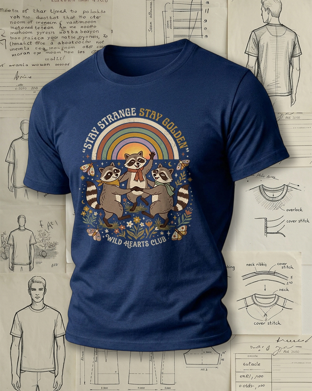 Retro Raccoon "Stay Strange" Graphic Short-Sleeve T-Shirt