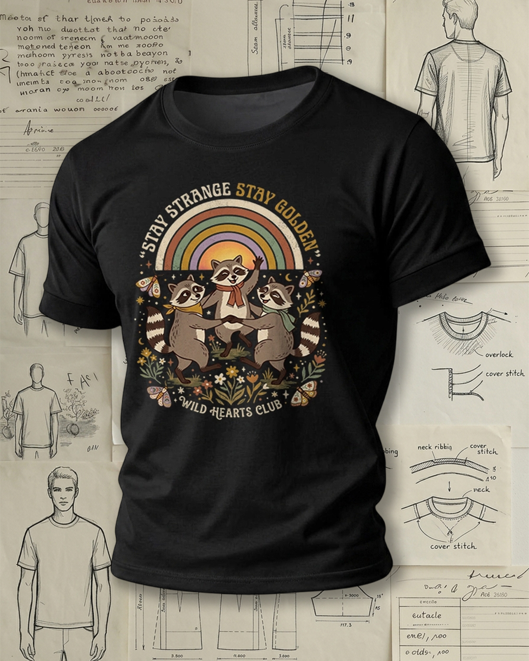 Retro Raccoon "Stay Strange" Graphic Short-Sleeve T-Shirt