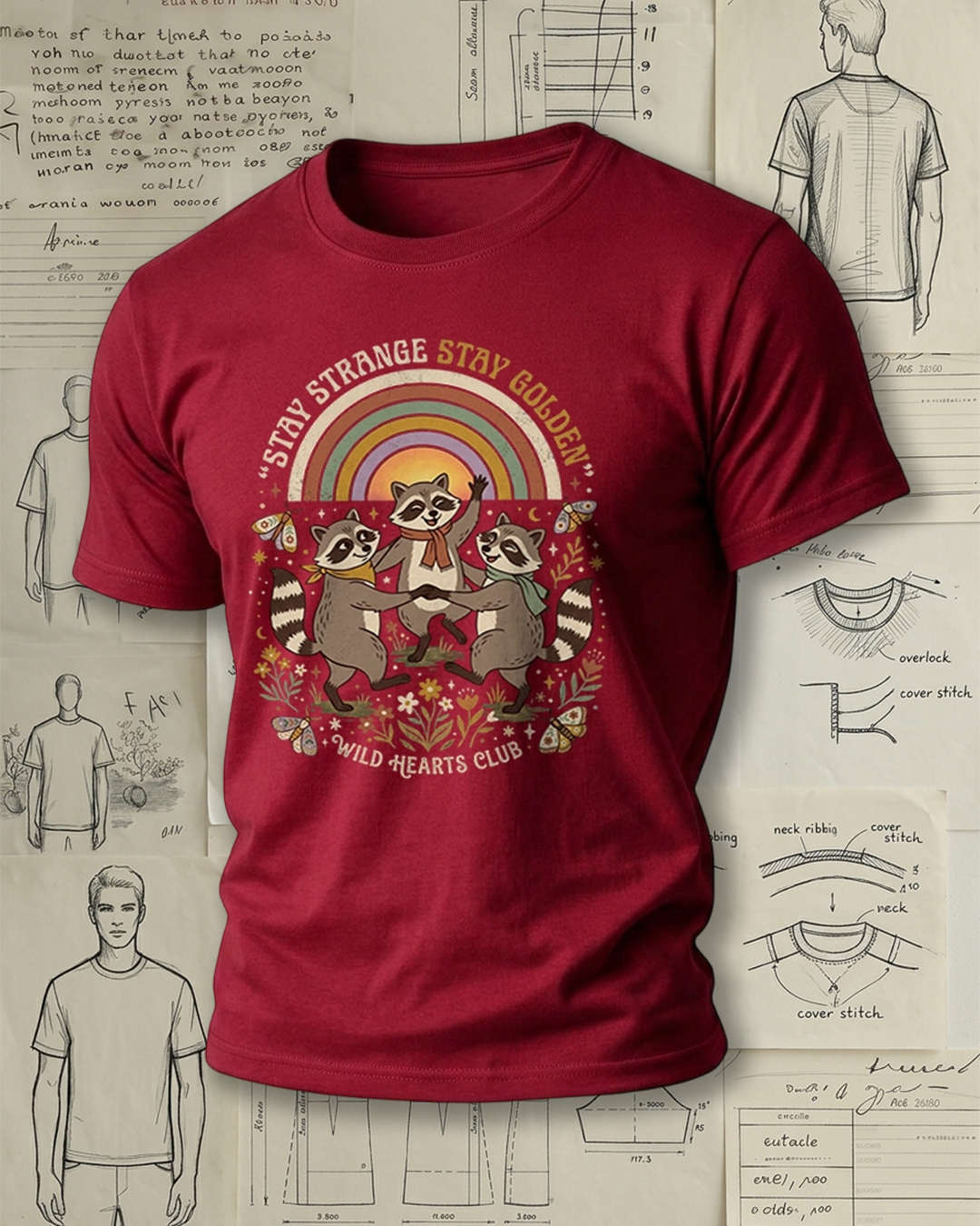 Retro Raccoon "Stay Strange" Graphic Short-Sleeve T-Shirt