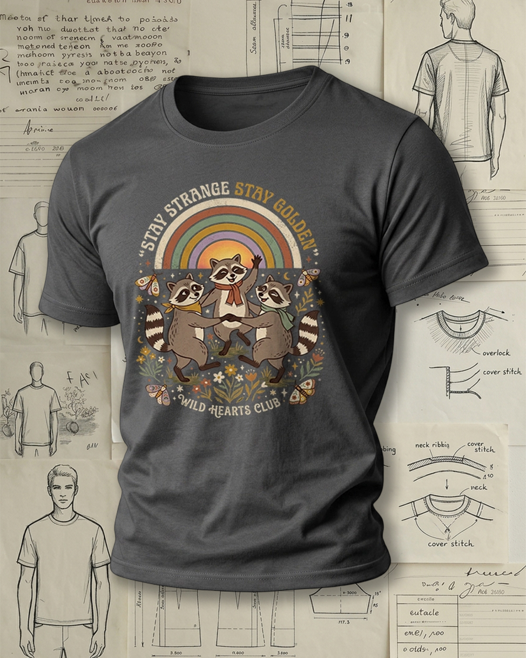 Retro Raccoon "Stay Strange" Graphic Short-Sleeve T-Shirt