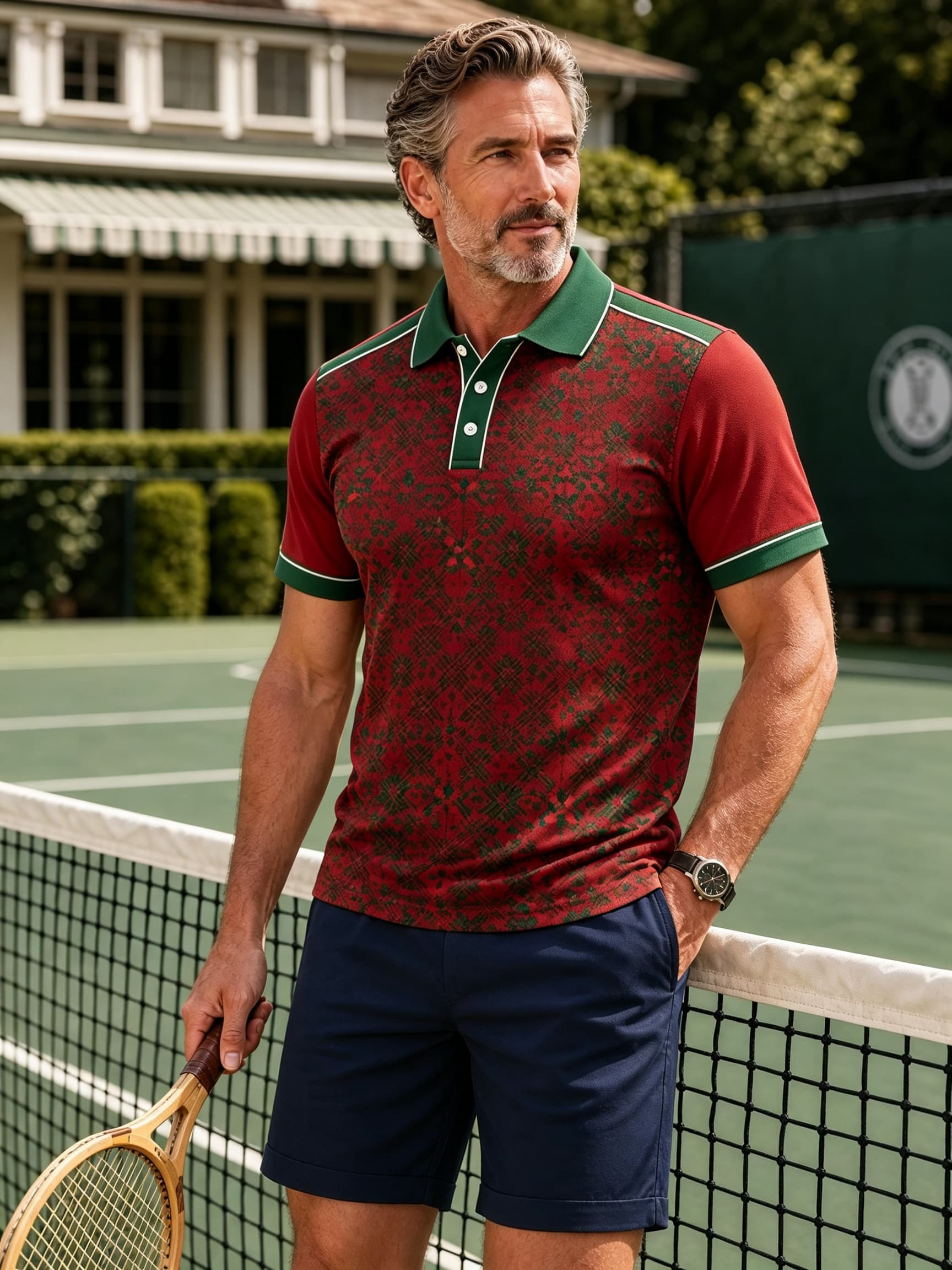 Wine Red & Olive Green Retro Totem Athletic Style Sports Polo Shirt