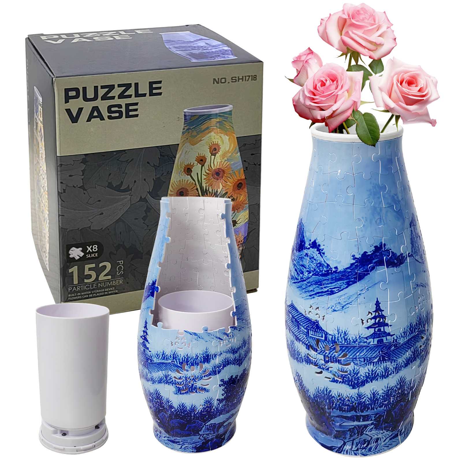 3D Blue Line Landscape Image Lighted Jigsaw Vase - (152 pieces)💡
