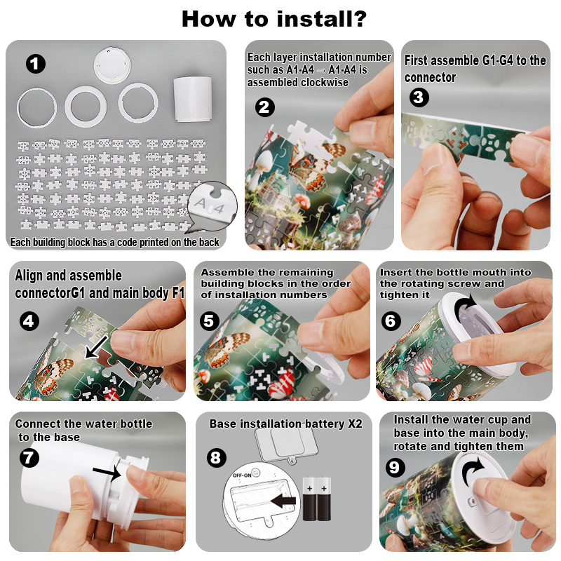 3D Forest Mushroom Tribal Style LED Lights Skeleton Puzzle Cylinder Vase - (84 Pieces)💡