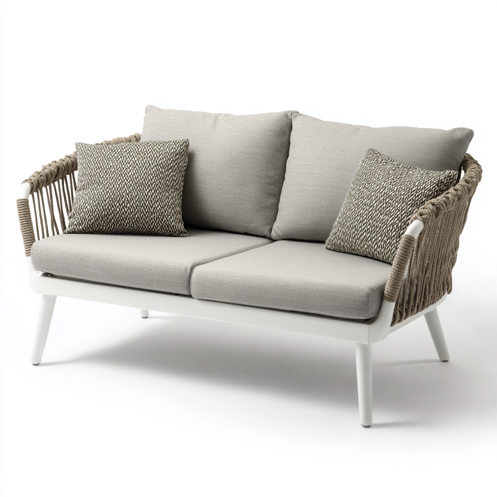Canapé de jardin Métal tissu corde 120x70x80 cm - Gris - Design moderne-Graceova
