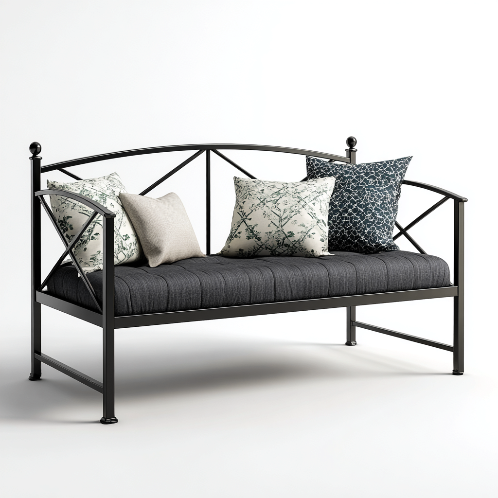Canapé lit métal noir 198x92x100 cm - adapté à la chambre - style contemporain-Graceova