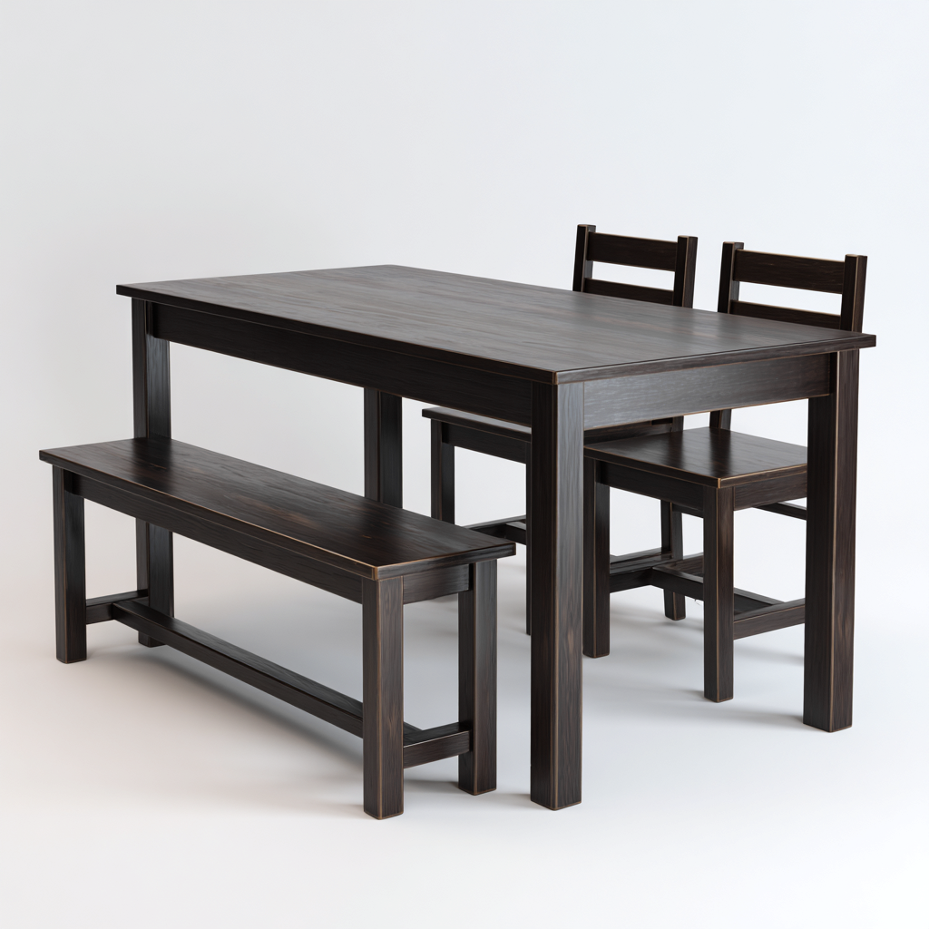 Ensemble table et chaises Bois 140x80x75 cm - Marron - Style rustique-Graceova