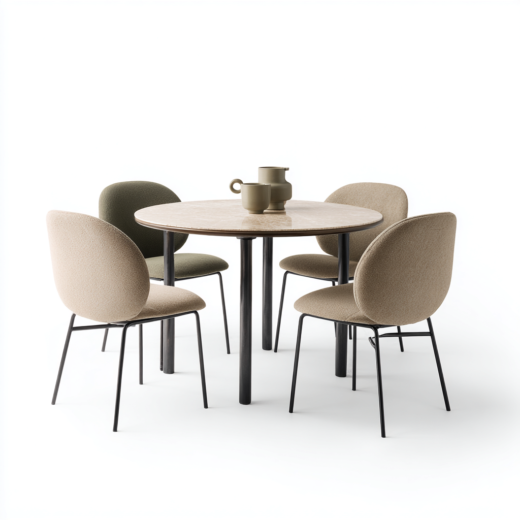 Ensemble table et chaises Métal-tissu 110x110x75 cm - Beige-Vert - Design moderne-Graceova