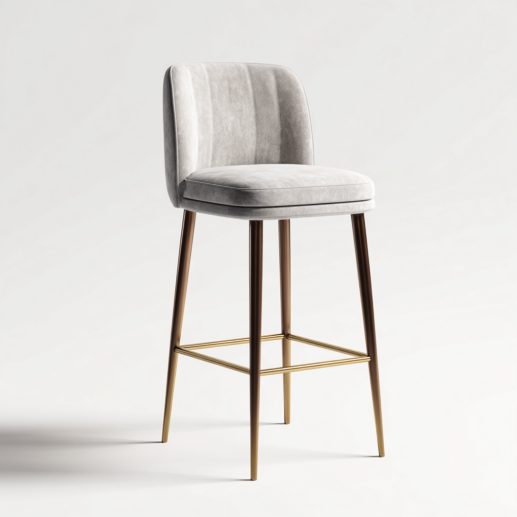 Tabouret de bar velours et métal 50x53x98 cm - gris-or - style moderne-Graceova