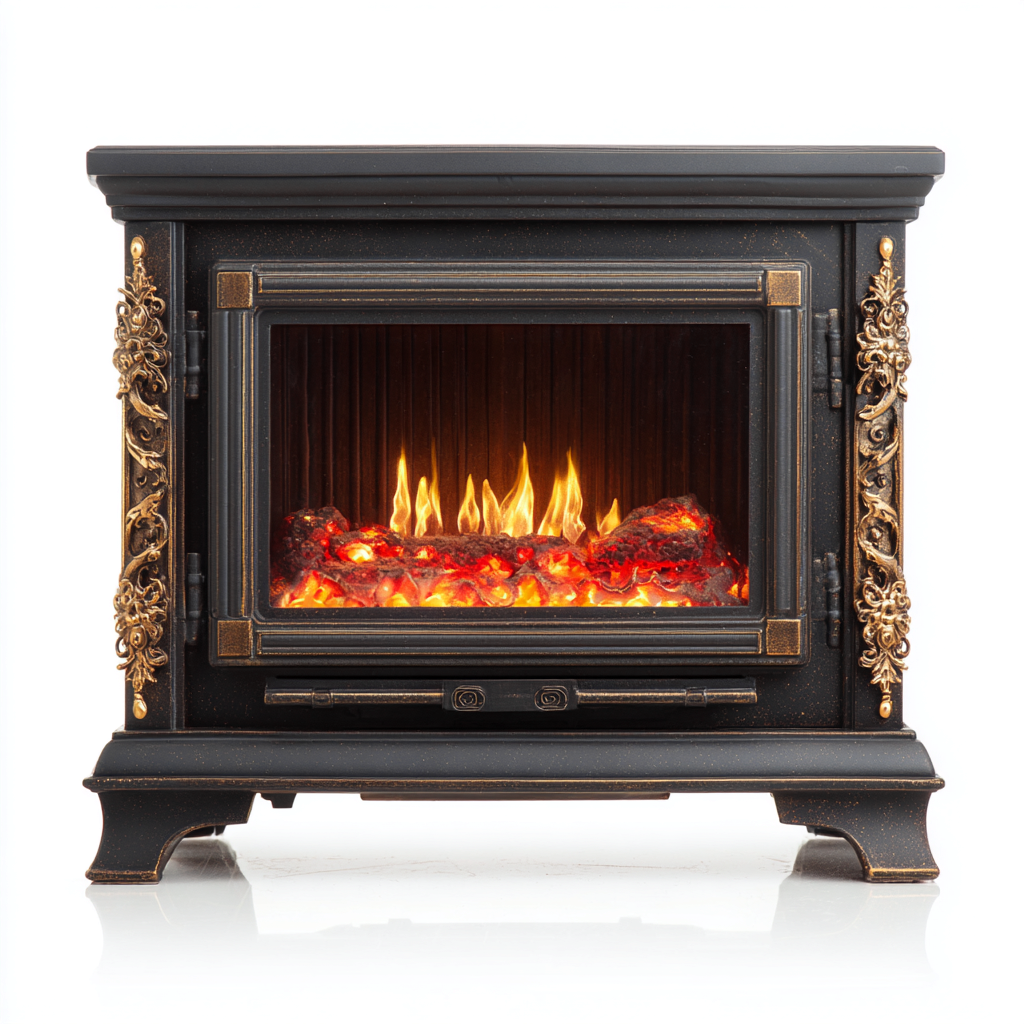 Cheminée électrique métal décor 55x30x55 cm - noir-or - style classique-Graceova