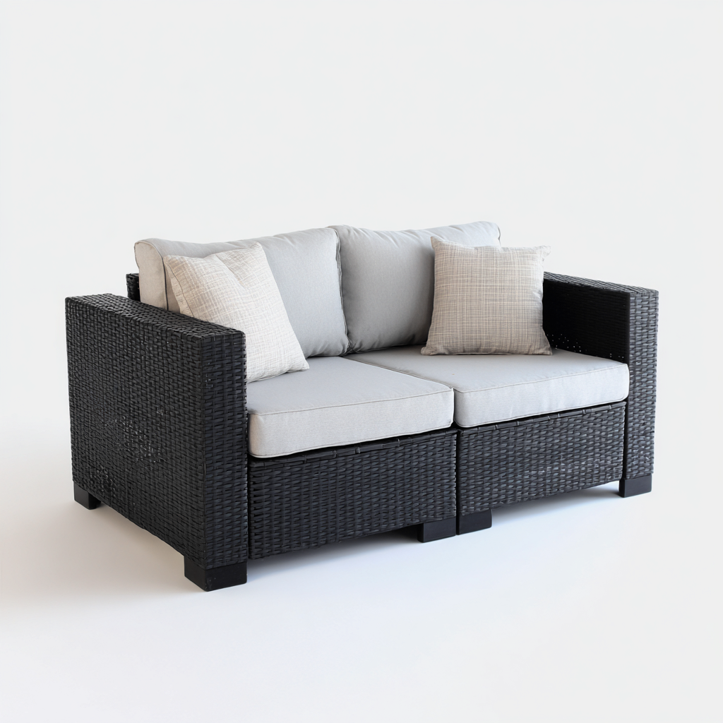 Canapé de jardin Résine tressée tissu 120x70x80 cm - Gris - Design moderne-Graceova