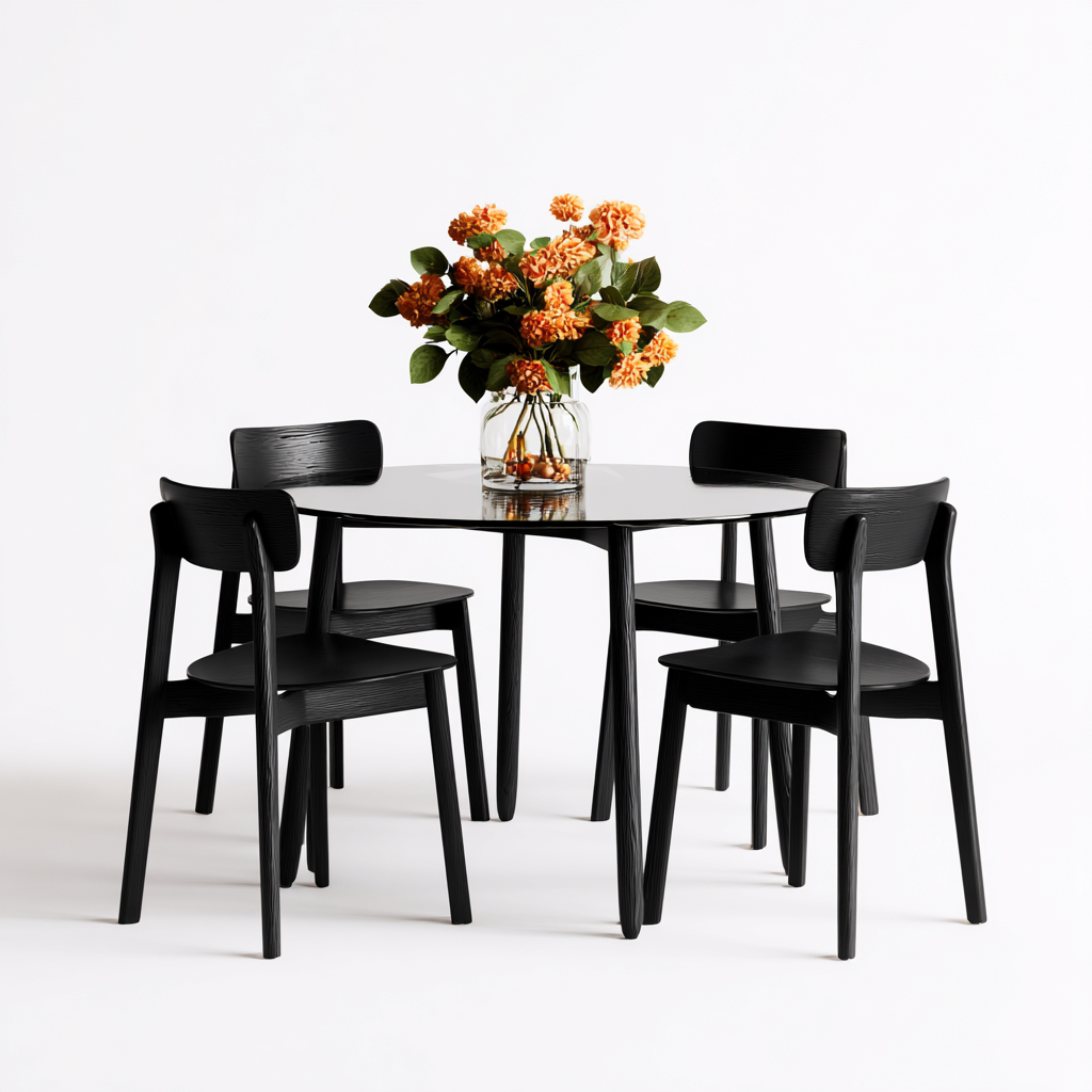 Ensemble table et chaises Bois 110x110x75 cm - Noir - Style moderne-Graceova
