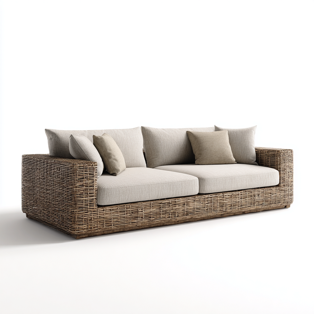Canapé de jardin Rotin tissu 220x90x85 cm - Beige - Design moderne-Graceova