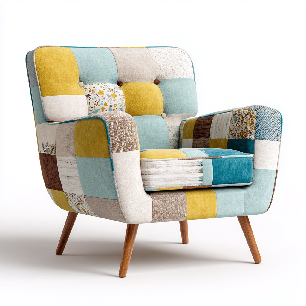 Fauteuil en tissu patchwork 72x78x88 cm - multicolore - adapté au salon - design moderne-Graceova