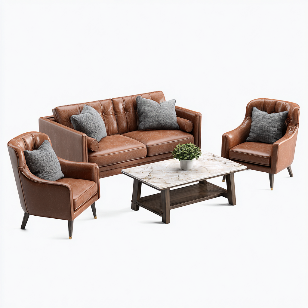 Ensemble de canapés en cuir et bois 170x85x92 cm - marron bois - adapté au salon - design moderne-Graceova