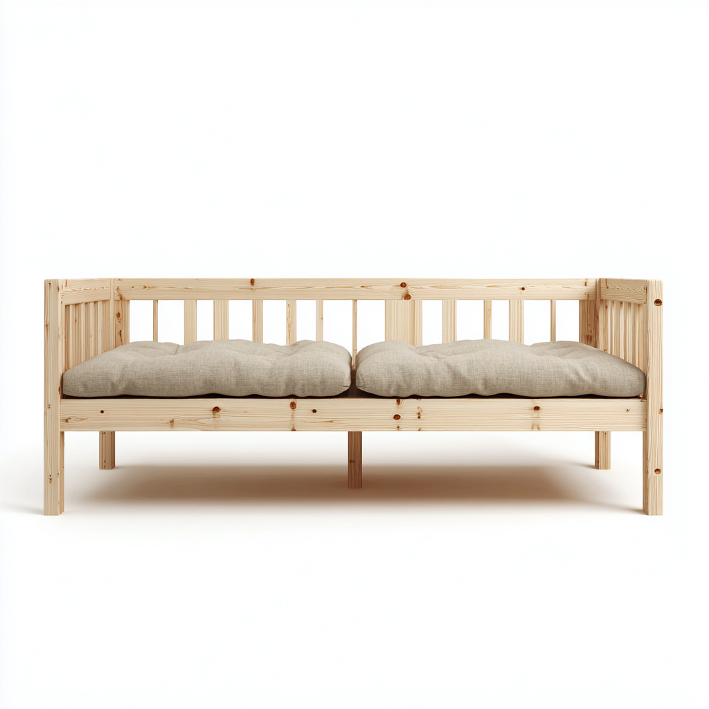 Canapé lit bois massif 200x90x80 cm - beige - adapté à la chambre - style naturel-Graceova