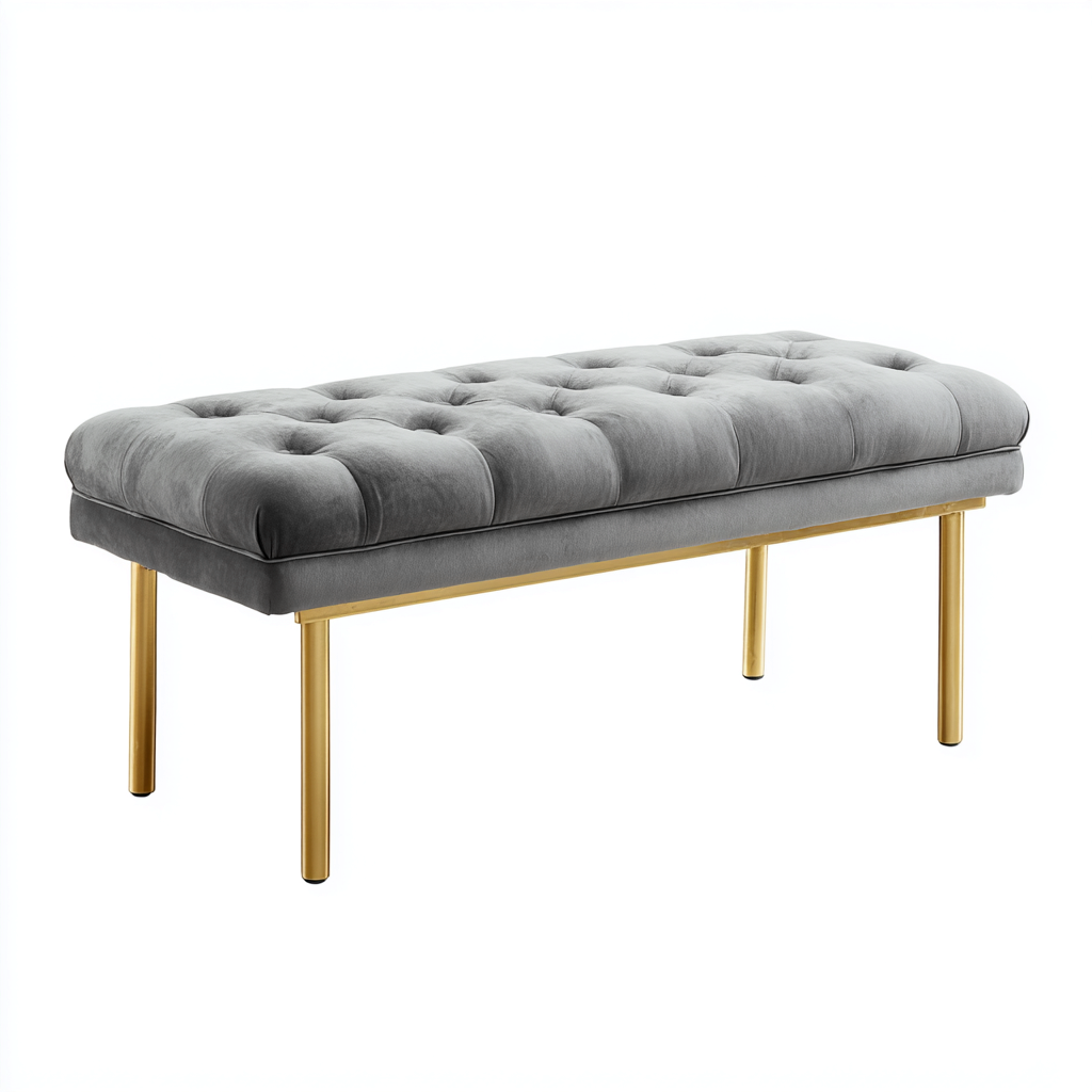 Banc de lit tissu 110x40x45 cm - gris-or - adapté à la chambre - design élégant-Graceova