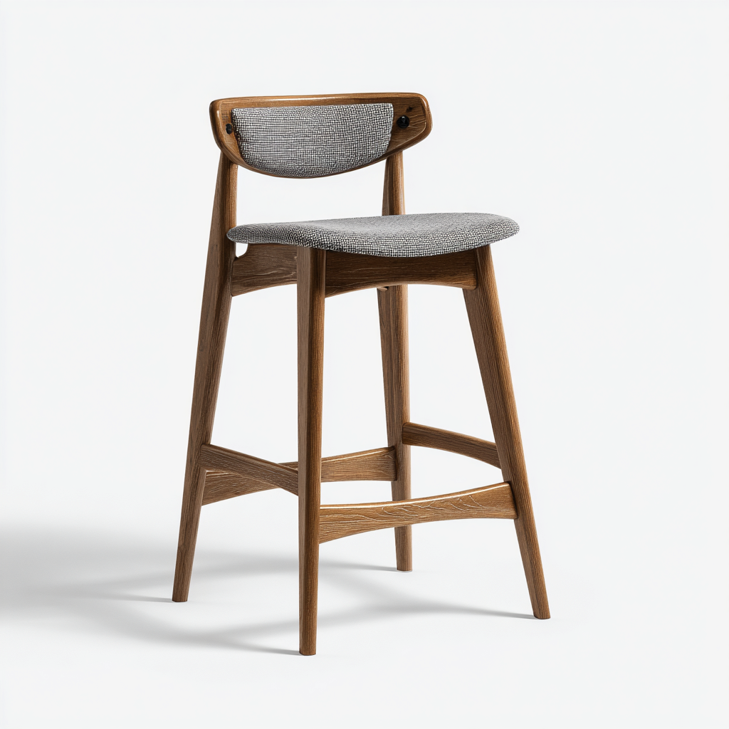 Tabouret de bar bois et tissu 47x49x95 cm - gris - design scandinave-Graceova