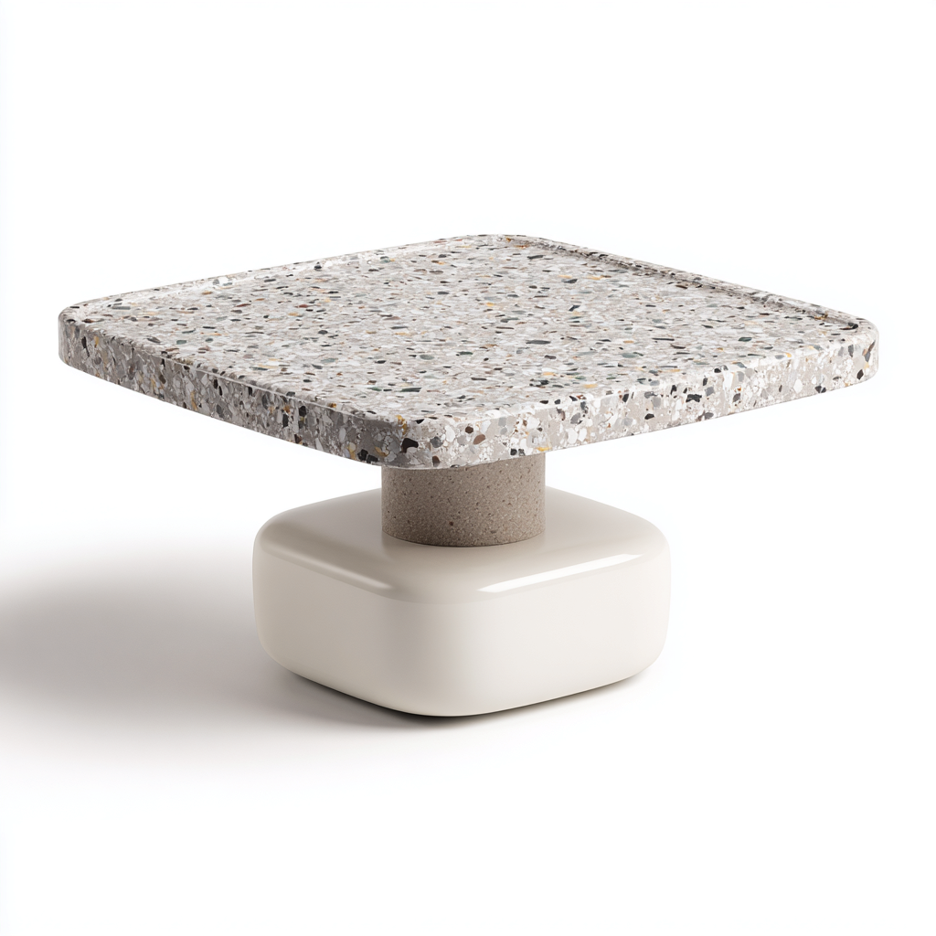 Table de jardin terrazzo 45x45x32 cm - gris-blanc - design moderne-Graceova