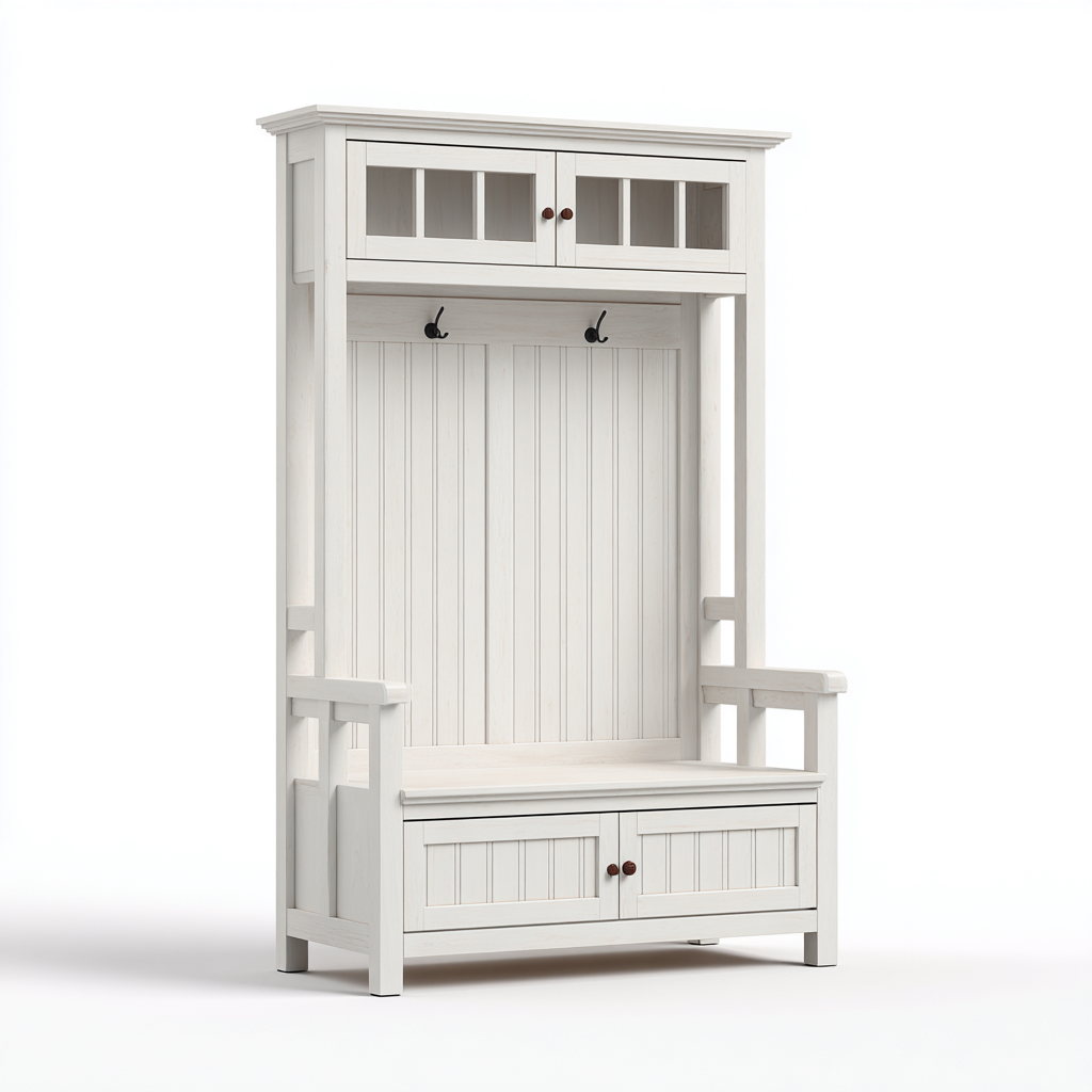 Porte manteau 105x40x185 cm - blanc - adapté à l'entrée - design moderne-Graceova