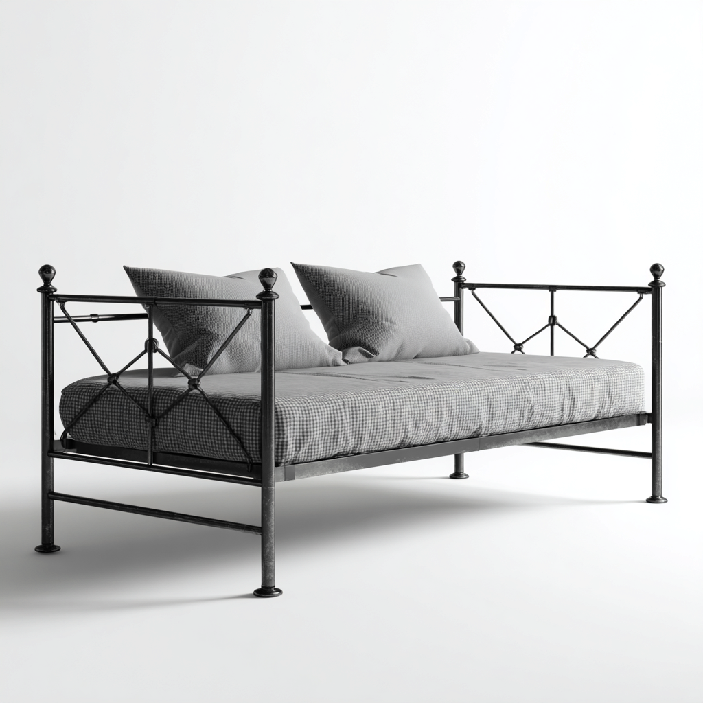 Canapé lit métal noir 195x90x85 cm - adapté à la chambre - style classique-Graceova