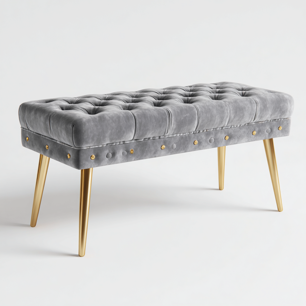 Banc de lit tissu 105x38x45 cm - gris-or - adapté à la chambre - design élégant-Graceova