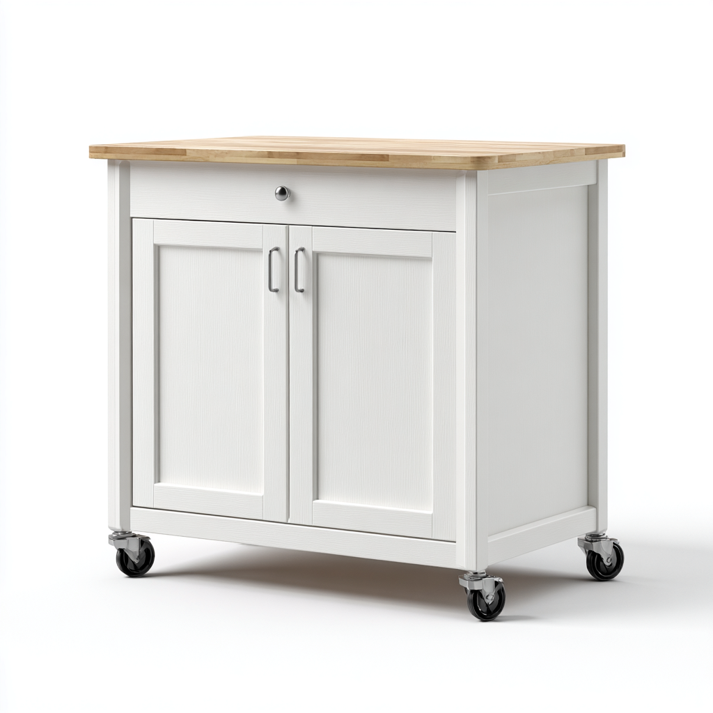 Îlot de cuisine Bois 100x55x90 cm - Blanc-Marron - Design moderne-Graceova