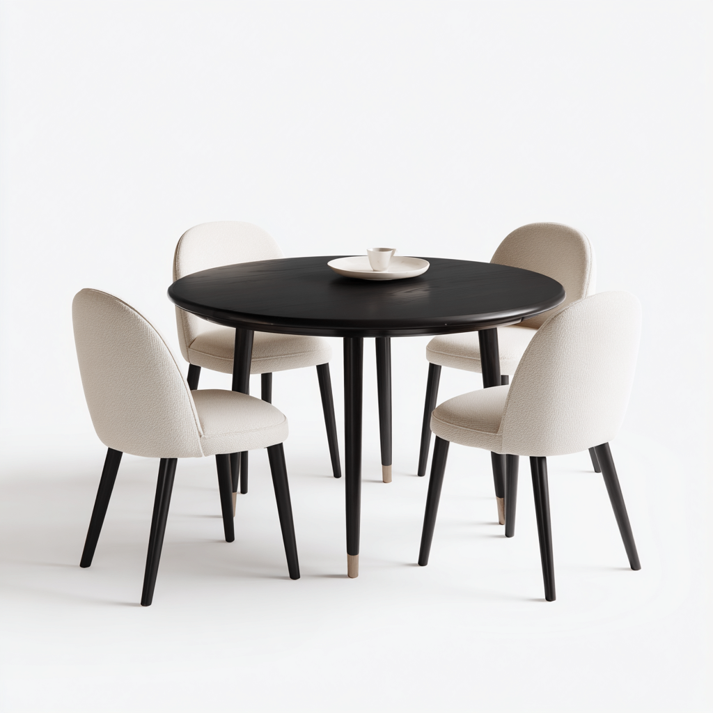 Ensemble table et chaises Bois 110x110x75 cm - Noir-Beige - Style moderne-Graceova