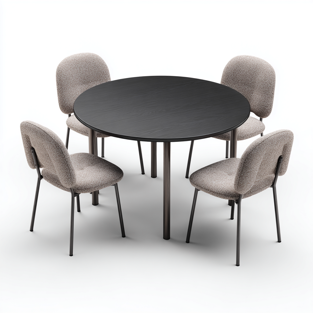 Ensemble table et chaises Métal-bois 110x110x75 cm - Noir-Beige - Style moderne-Graceova