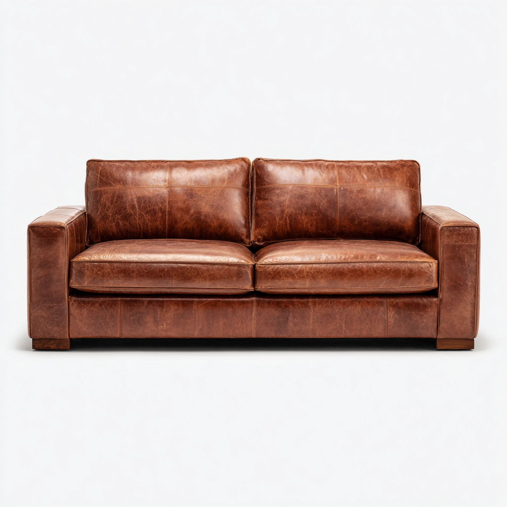 Canapé 2 places Cuir 180x90x85 cm - Marron - Design classique-Graceova