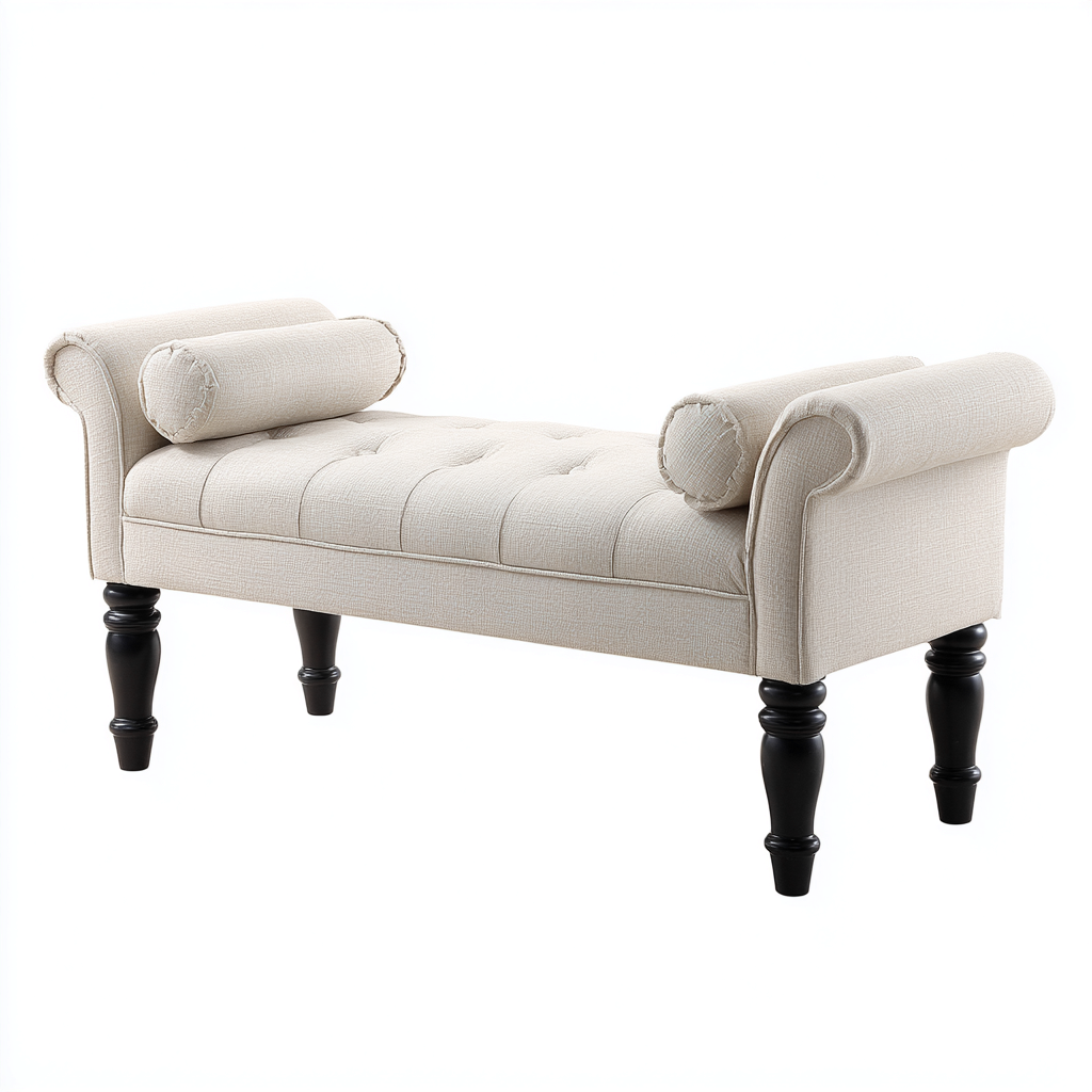 Banc de lit tissu 115x40x55 cm - beige-noir - adapté à la chambre - design classique-Graceova
