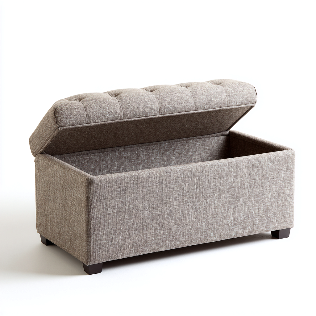 Banc de lit tissu 100x40x45 cm - beige-brun - adapté à la chambre - design avec rangement-Graceova
