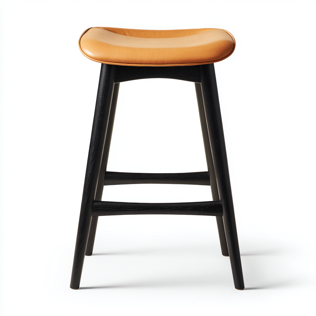 Tabouret de bar cuir et bois 45x47x78 cm - marron clair-noir - style moderne-Graceova