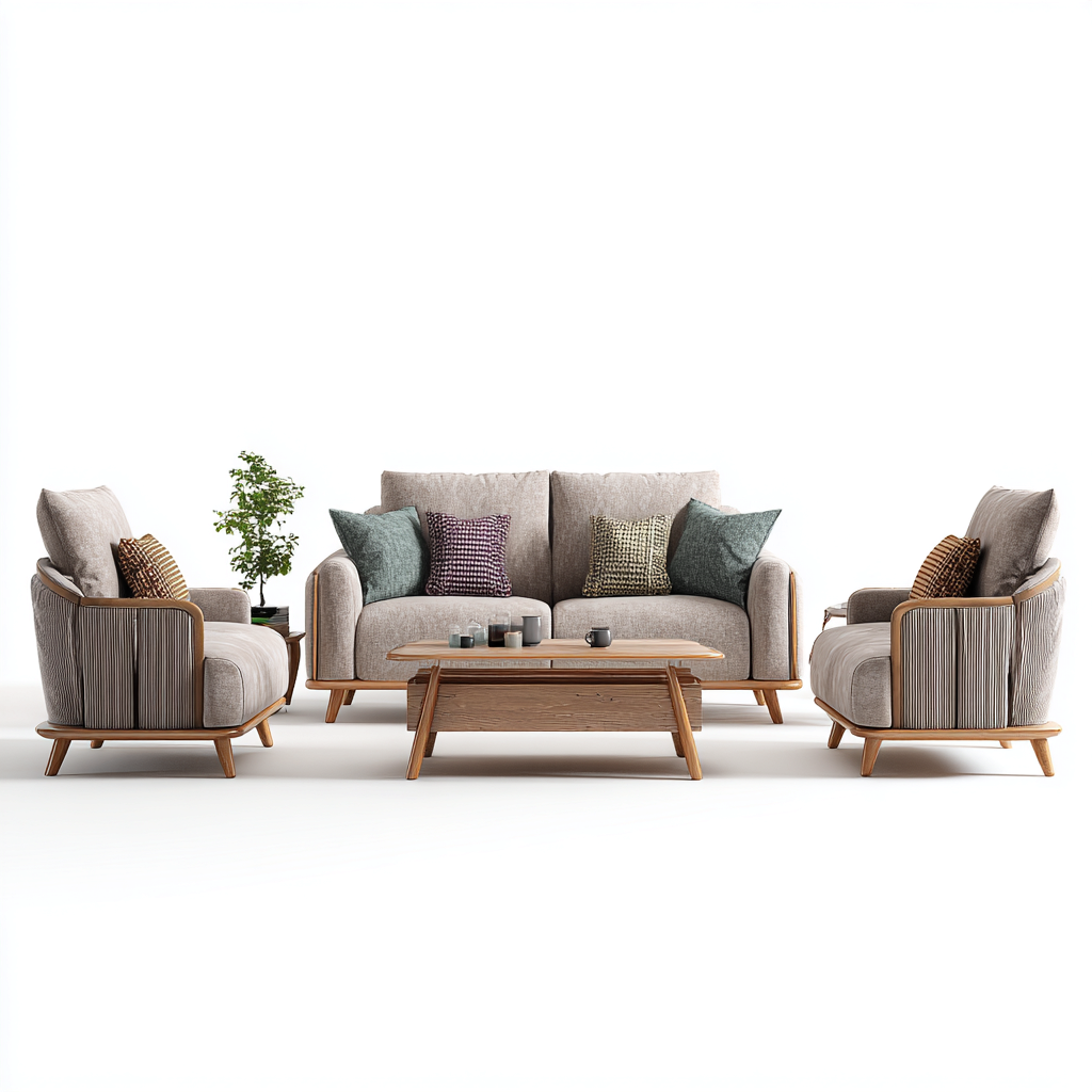 Ensemble de canapés en tissu et bois 190x90x92 cm - beige bois - adapté au salon - design moderne-Graceova