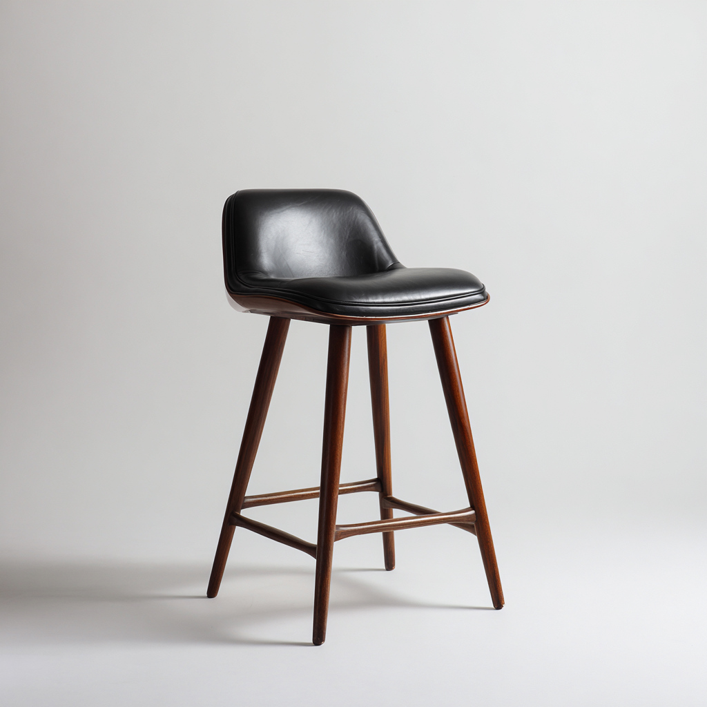 Tabouret de bar cuir et bois 46x48x102 cm - noir-marron - design contemporain-Graceova