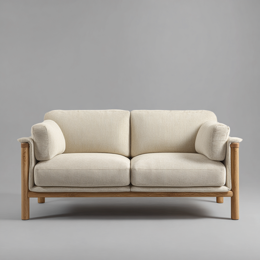 Canapé 2 places Tissu-Bois 165x85x80 cm - Beige-Bois - Design moderne-Graceova