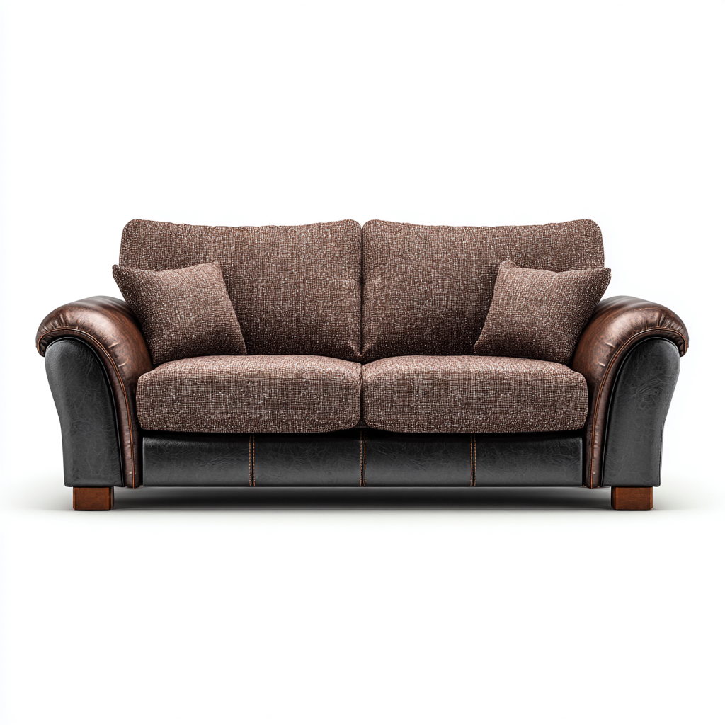 Canapé 2 places Tissu-Cuir 185x90x85 cm - Marron-Noir - Design classique-Graceova