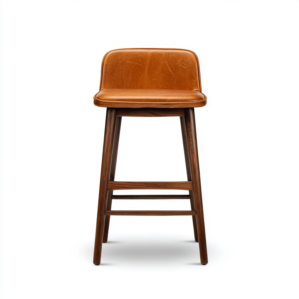 Tabouret de bar cuir et bois 48x50x97 cm - marron-brun - style rétro-Graceova