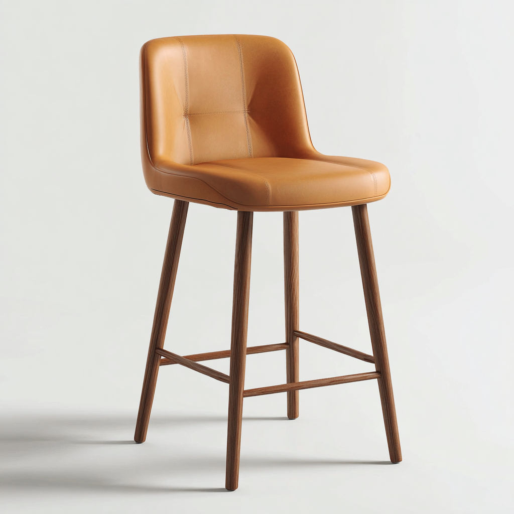 Tabouret de bar bois et cuir 47x49x103 cm - beige-marron - style moderne-Graceova