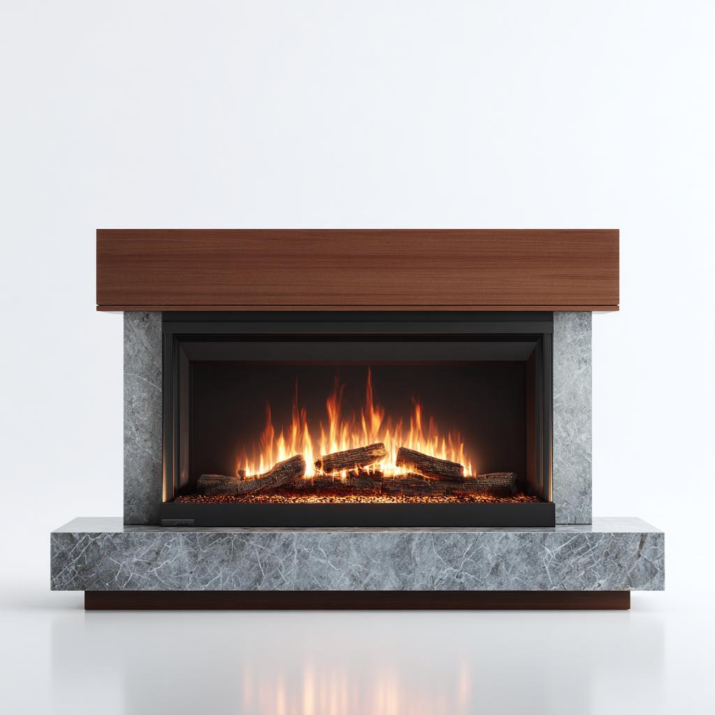 Cheminée électrique pierre bois 128x38x92 cm - gris-marron - style décoratif-Graceova