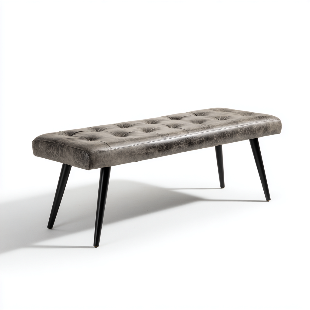 Banc de lit tissu 105x38x45 cm - gris-noir - adapté à la chambre - design vintage-Graceova