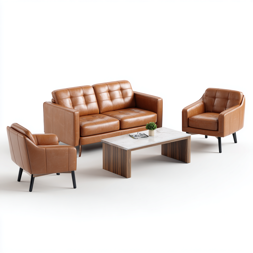 Ensemble de canapés en cuir 160x85x88 cm - marron - adapté au salon - design moderne-Graceova