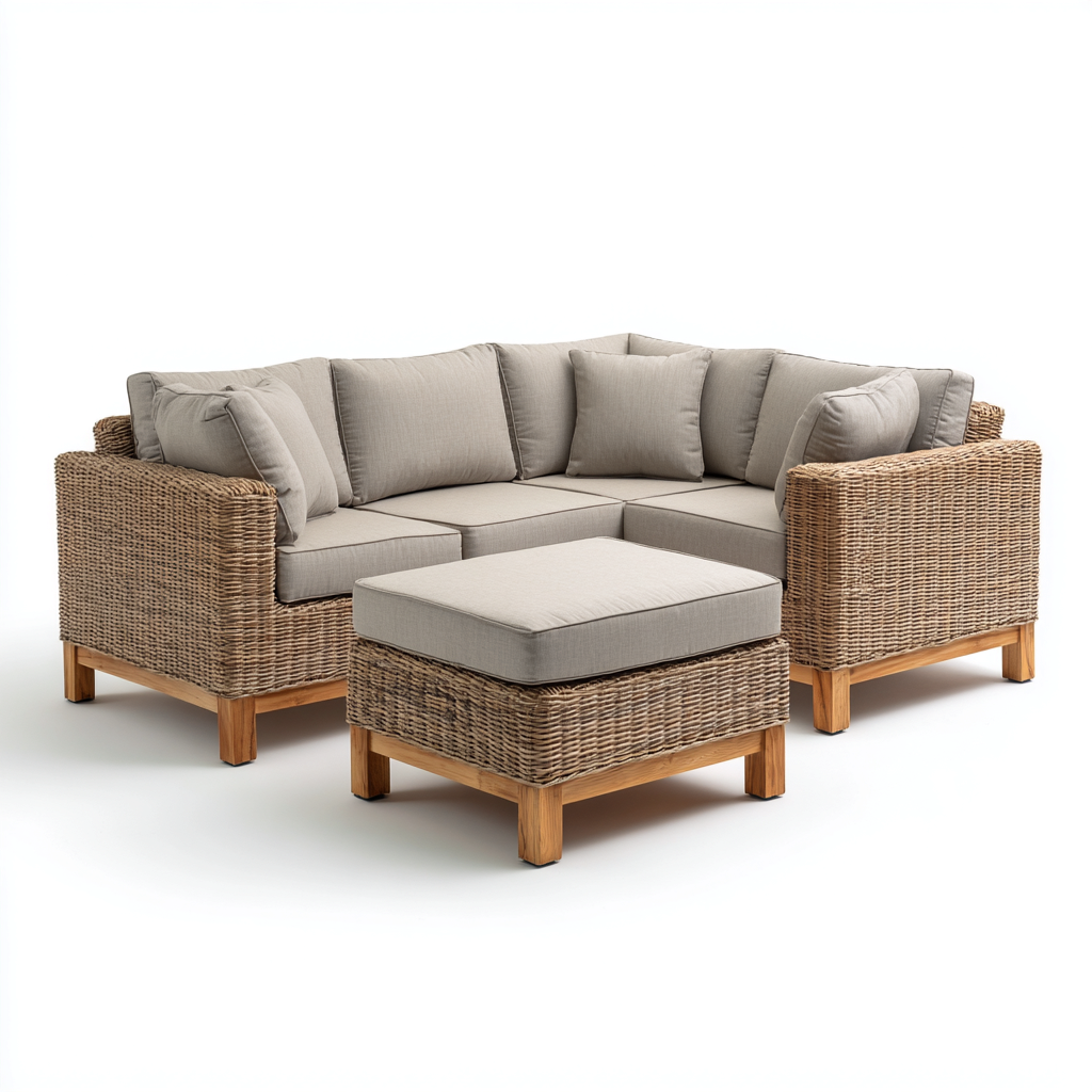 Canapé de jardin Rotin tissu bois 200x200x80 cm - Beige - Design moderne-Graceova