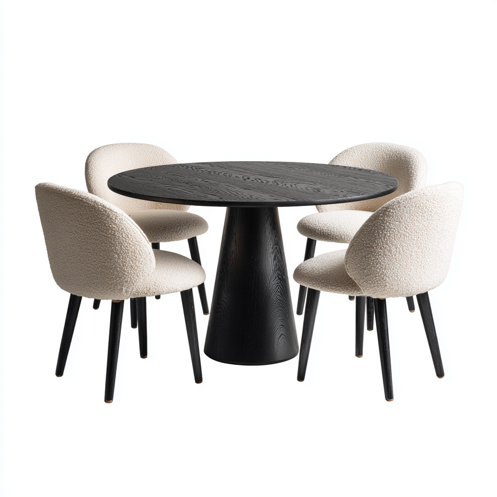Ensemble table et chaises Bois-tissu 120x120x75 cm - Noir-Beige - Design moderne-Graceova