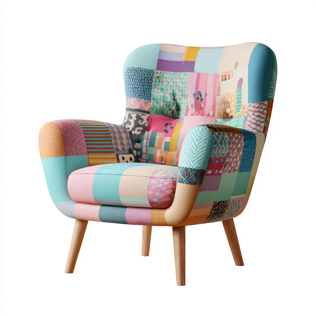 Fauteuil en tissu patchwork 70x78x90 cm - multicolore - adapté au salon - design moderne-Graceova