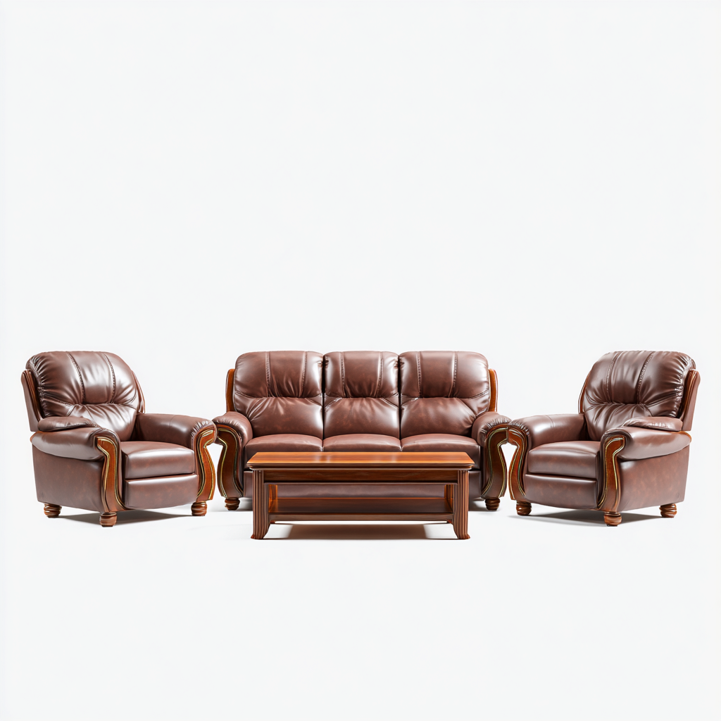 Ensemble de canapés en cuir et bois 210x90x95 cm - marron bois - adapté au salon - design classique-Graceova