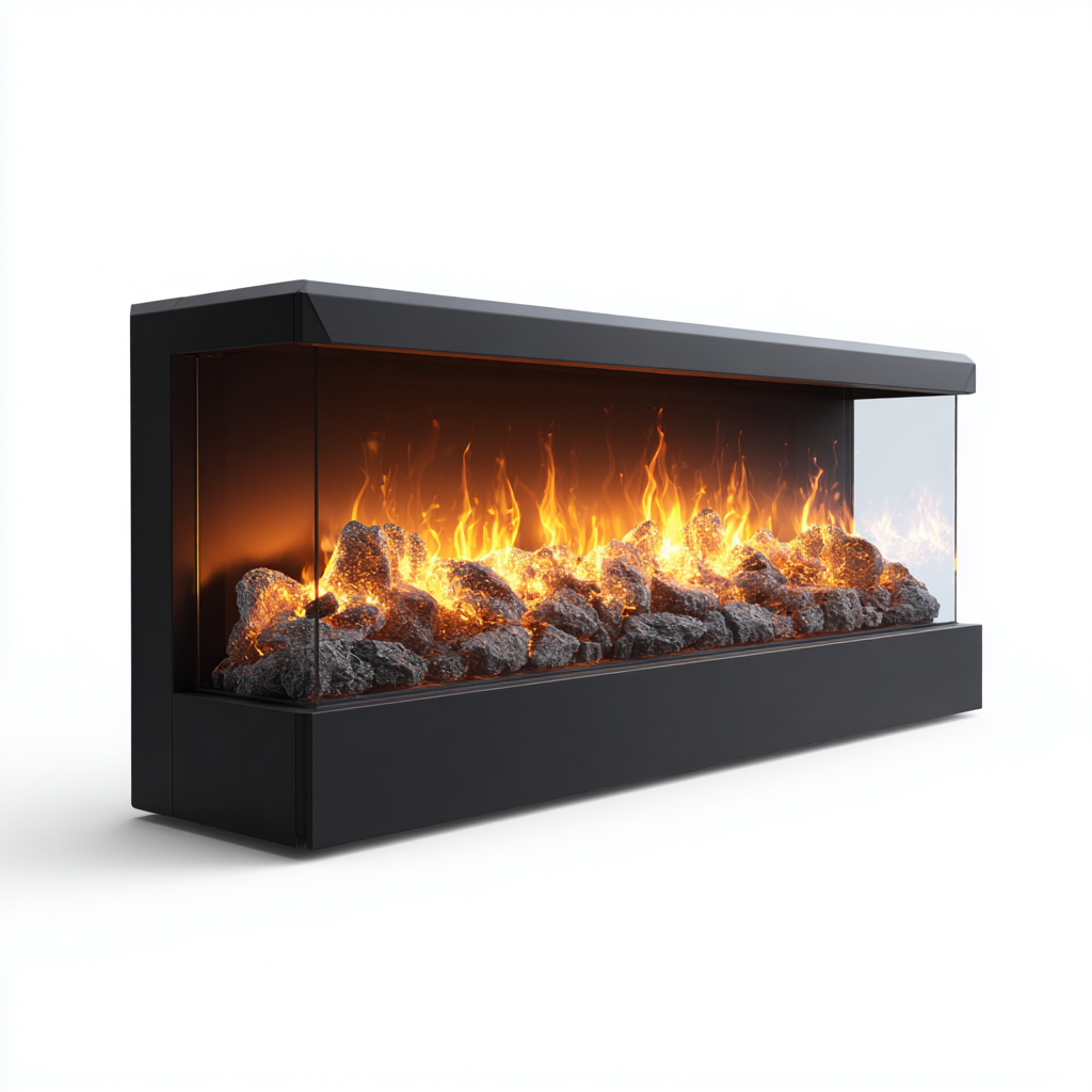 Cheminée électrique verre métal 98x28x46 cm - noir - style moderne-Graceova